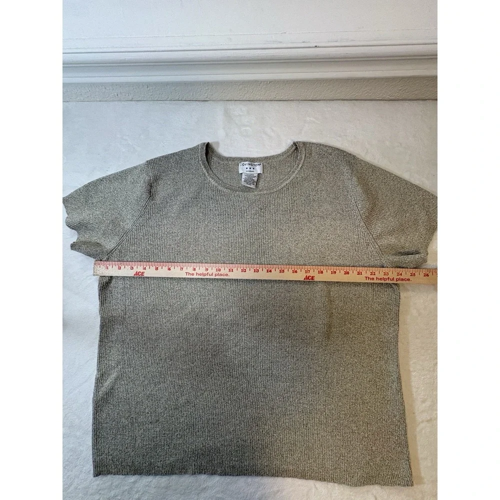 VTG Covington Womens 24/26W Gold Metallic Thread‎ Ribbed Short Sleeve Sweater